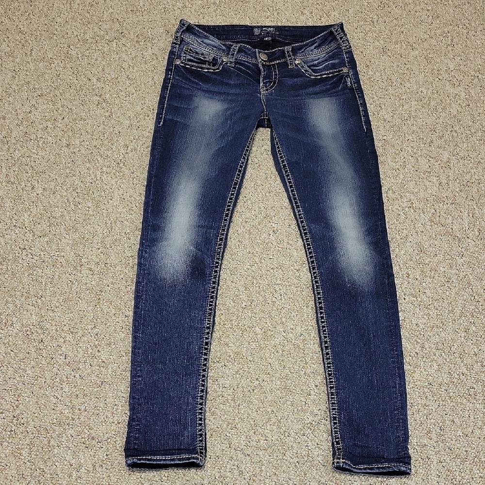 Silver Jeans Aiko Mid Skinny Dark Blue Women's Jeans, Sz 28 X 31 Stretch
